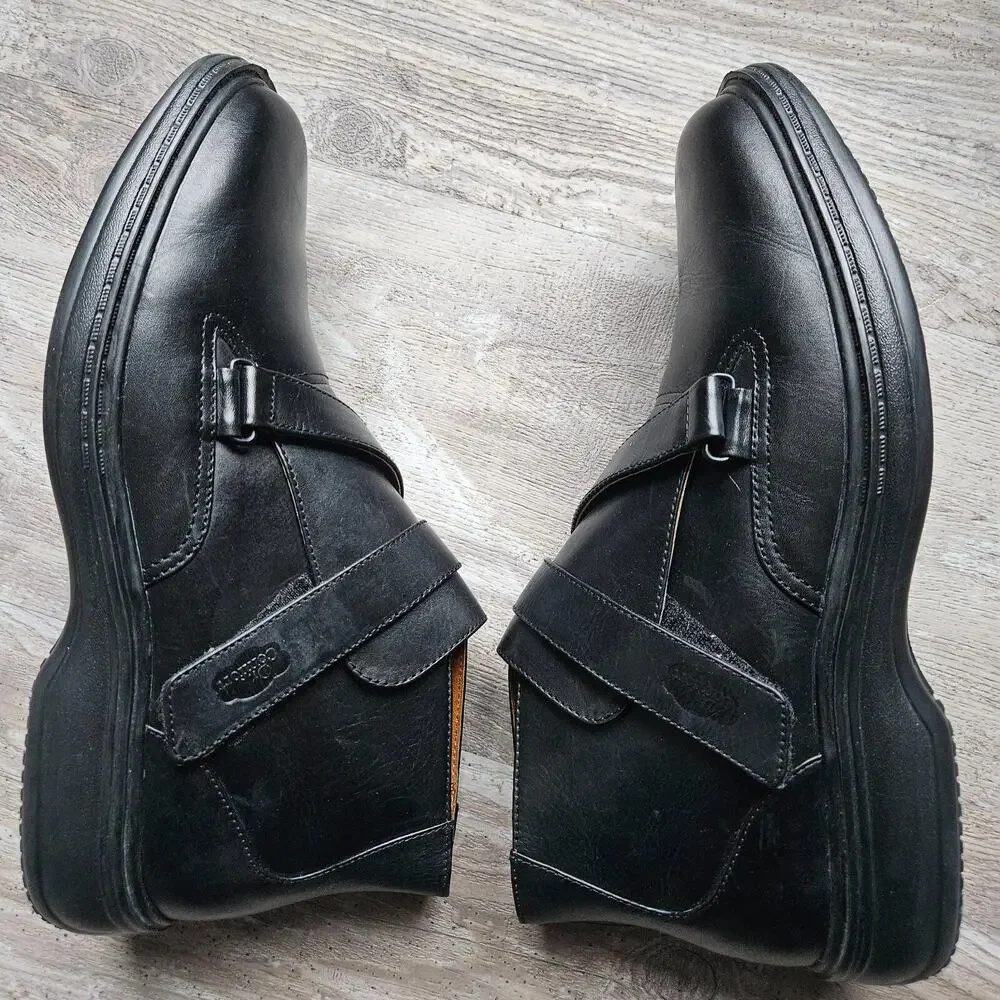 Dr Comfort Joseph Black Leather High Top Hook Loop Dress Boot Shoe Mens Size 9.5